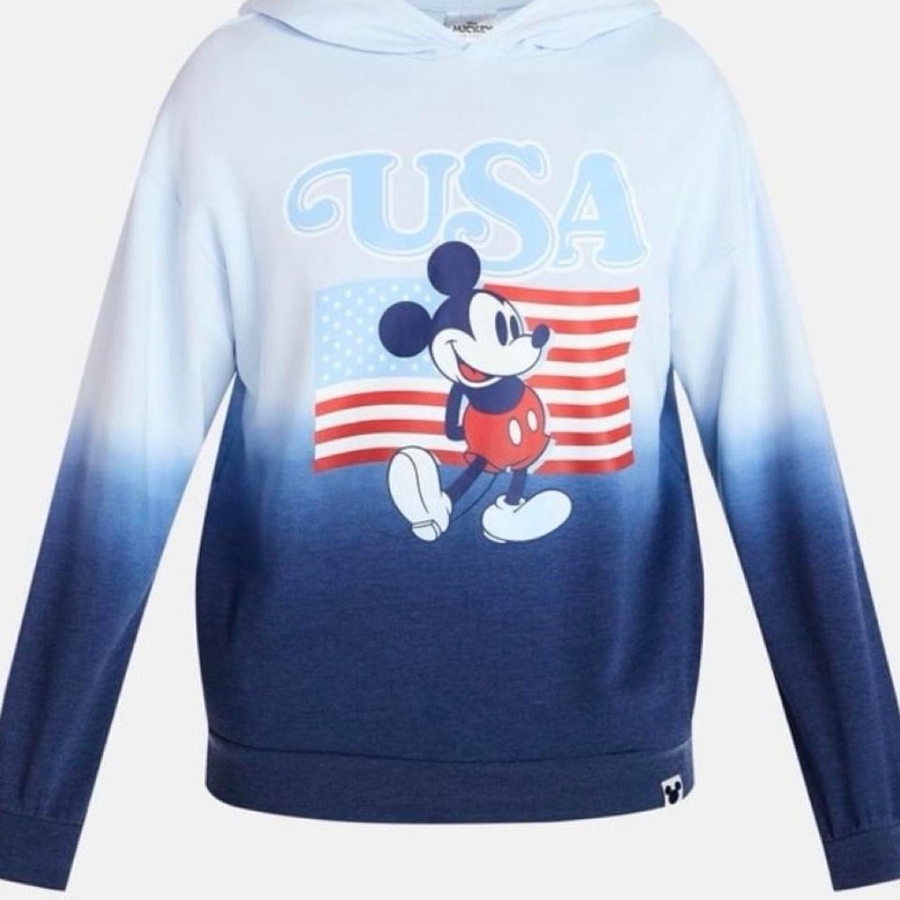 Disney Parks Mickey Mouse USA Flag Hoodie Ombre Blue Adult M Mens